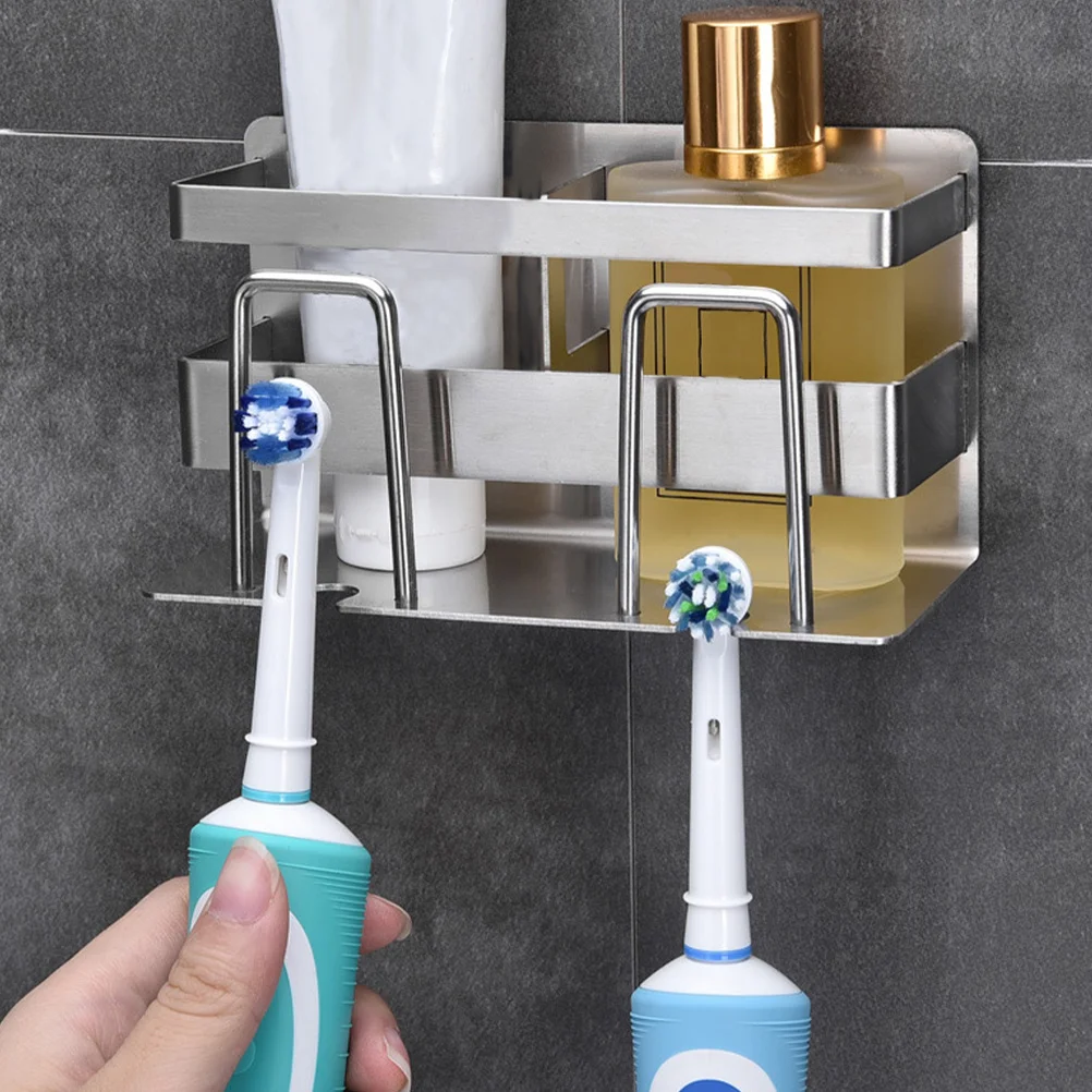 

1Pcs Stainless Steel Toothbrush Holder Bathroom Organizer Space Saving Toothpaste Rack Ventilated Compact Silver