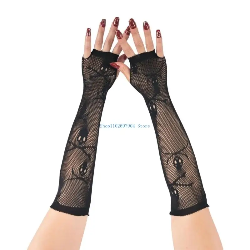 

N7YF Arm Length Gloves Fingerless Hollow Mesh Gloves Fish Net Arm Sleeves