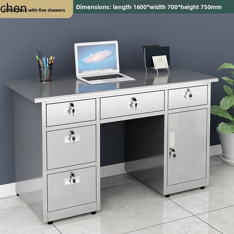 ZML Stainless Steel Desk Financial Staff Single Drawer Lock Writing Desk Work Desk Laboratory Table
