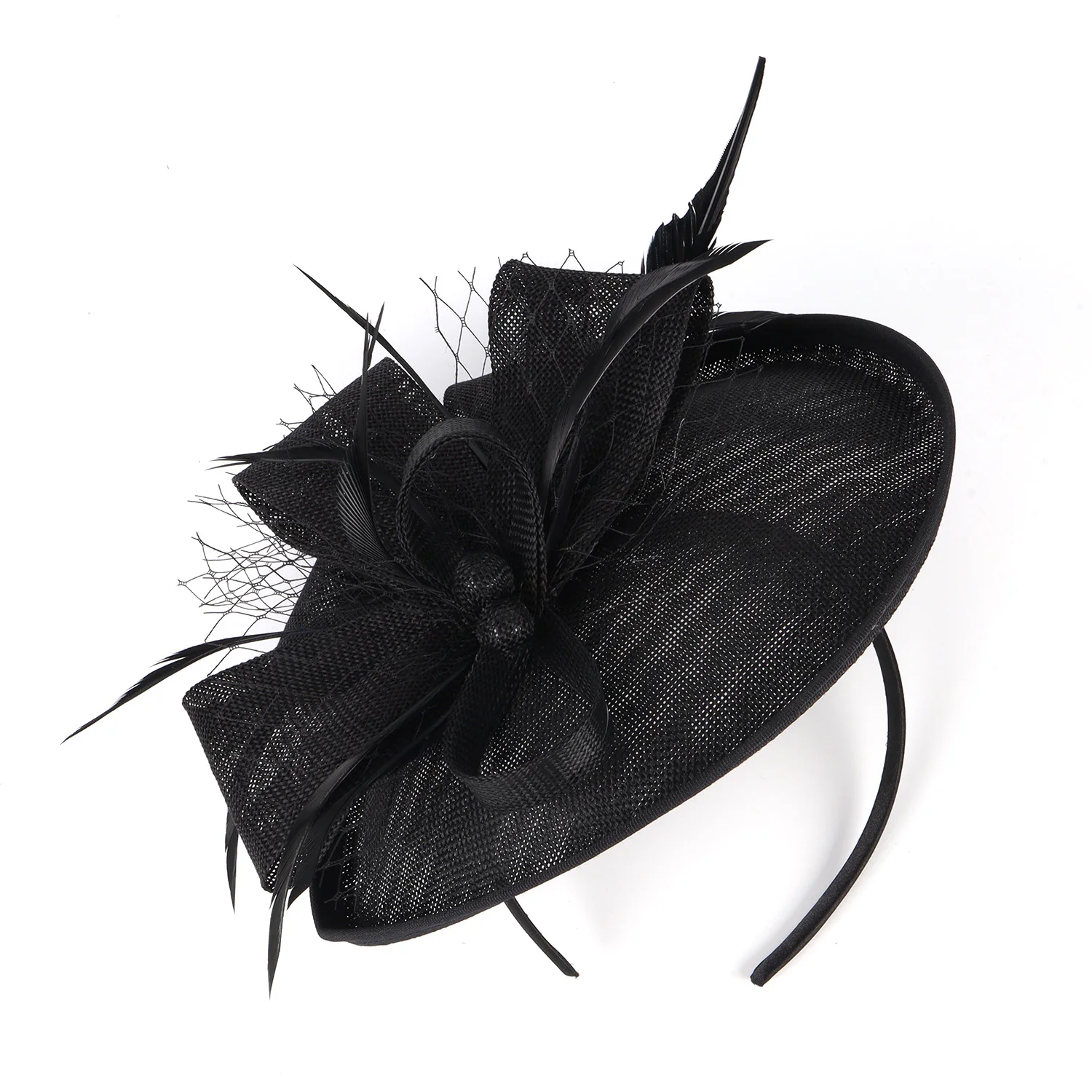 2025 Neuer tropfenförmiger Sinamay-Loop-Schleier und Feder-Fascinator, formeller Hut, Kentucky Derby, Ascot, Melbourne Cup, Kirchen-Kopfbedeckung – Detail 8