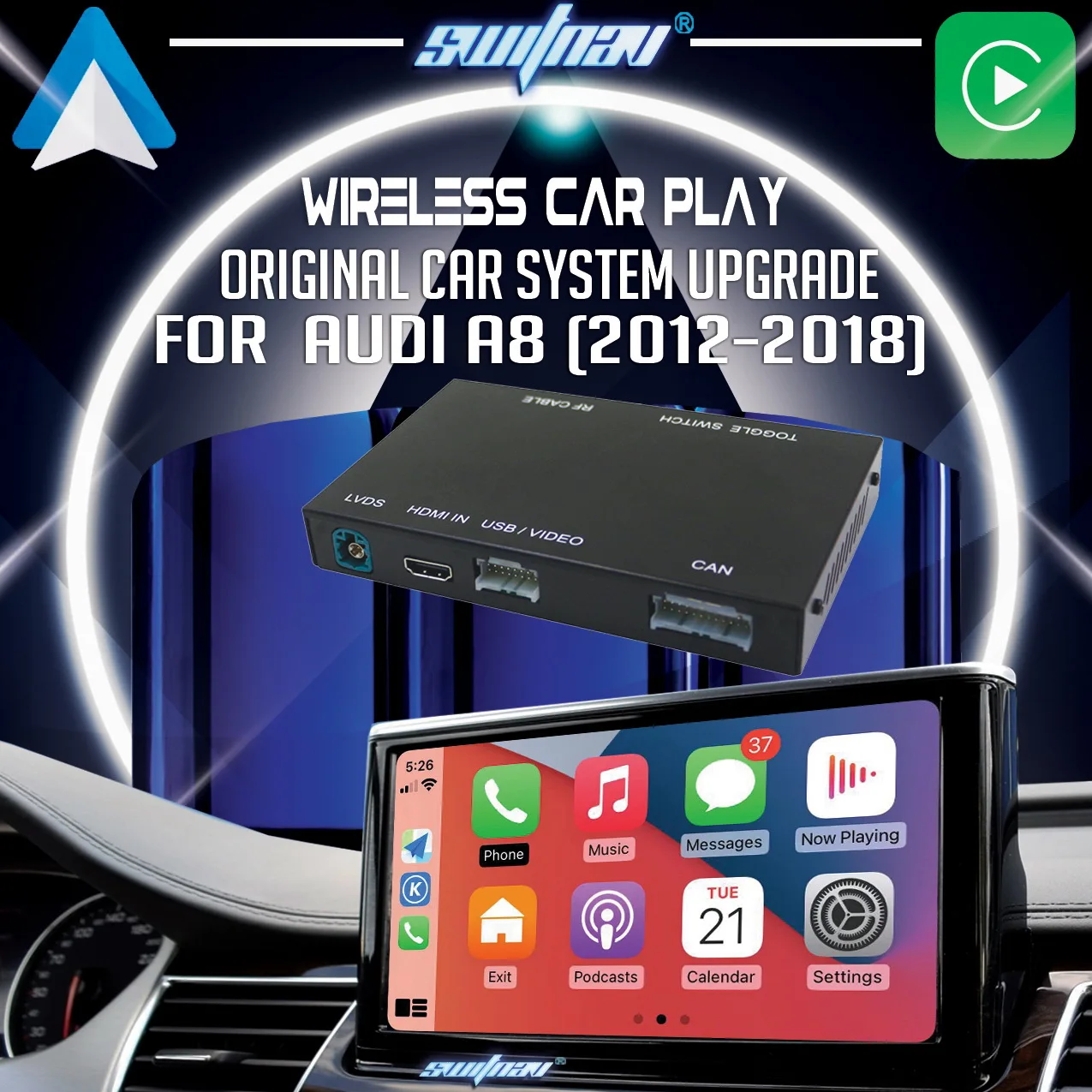 SWITNAV Wireless Carplay For Audi A8 2012-2018 Mirror Link AirPlay Carplay Android Auto Module