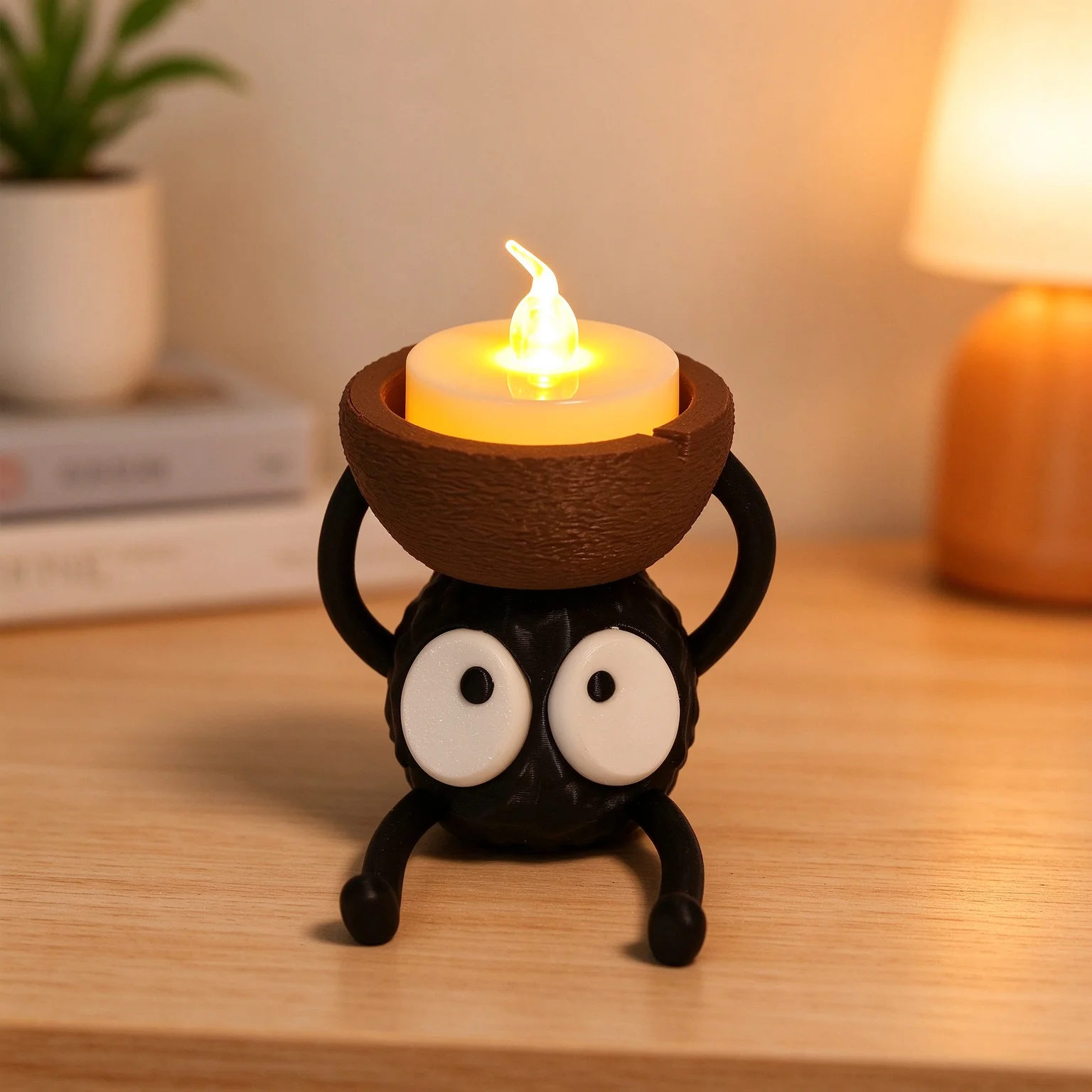 Cute Soot Sprite Tealight Candle Holder 3D Print Cartoon Elf Figurine Home Desktop Decoration Creative Ornament Gift for Fans