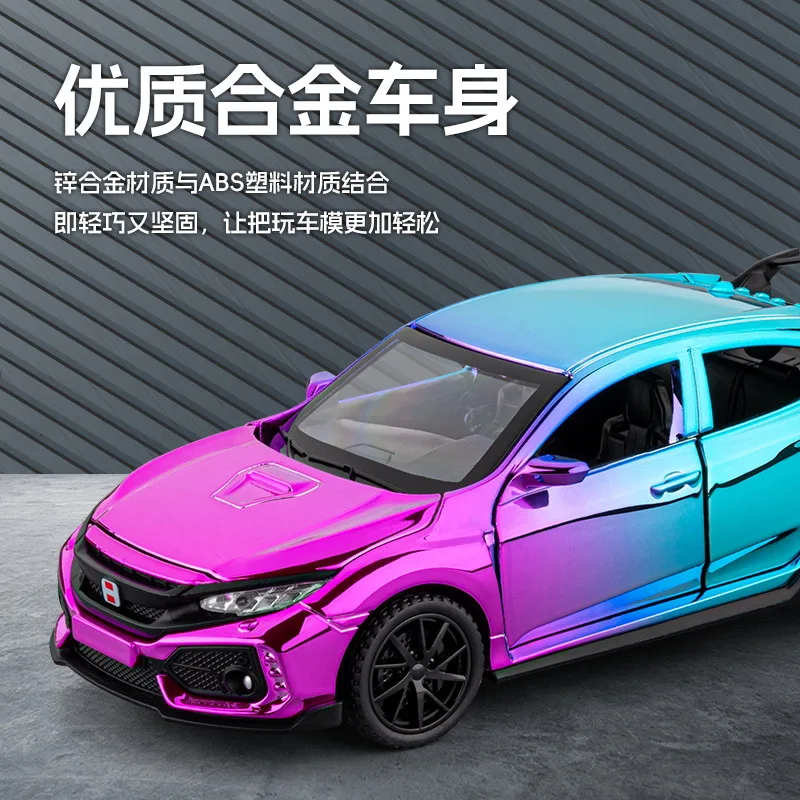 1:32 Civic Type-R Sportwagen Legering Model Geluid en Licht Trek kinderen Speelgoed Geschenken Diecast Speelgoed auto
