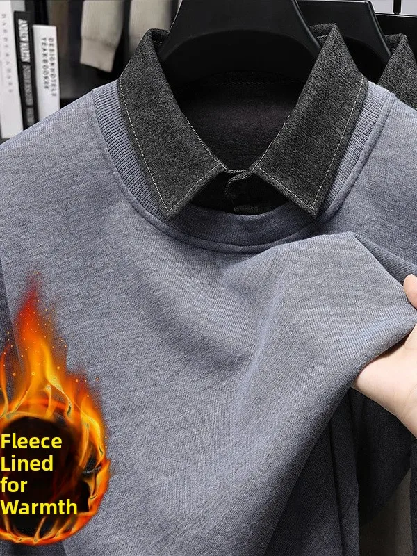 

Высококачественный мужской вязаный свитер из искусственного двух предметов Thiened Fce, повседневный зимний теплый свитер с длинным воротником Faion Urban Sle Long Sve