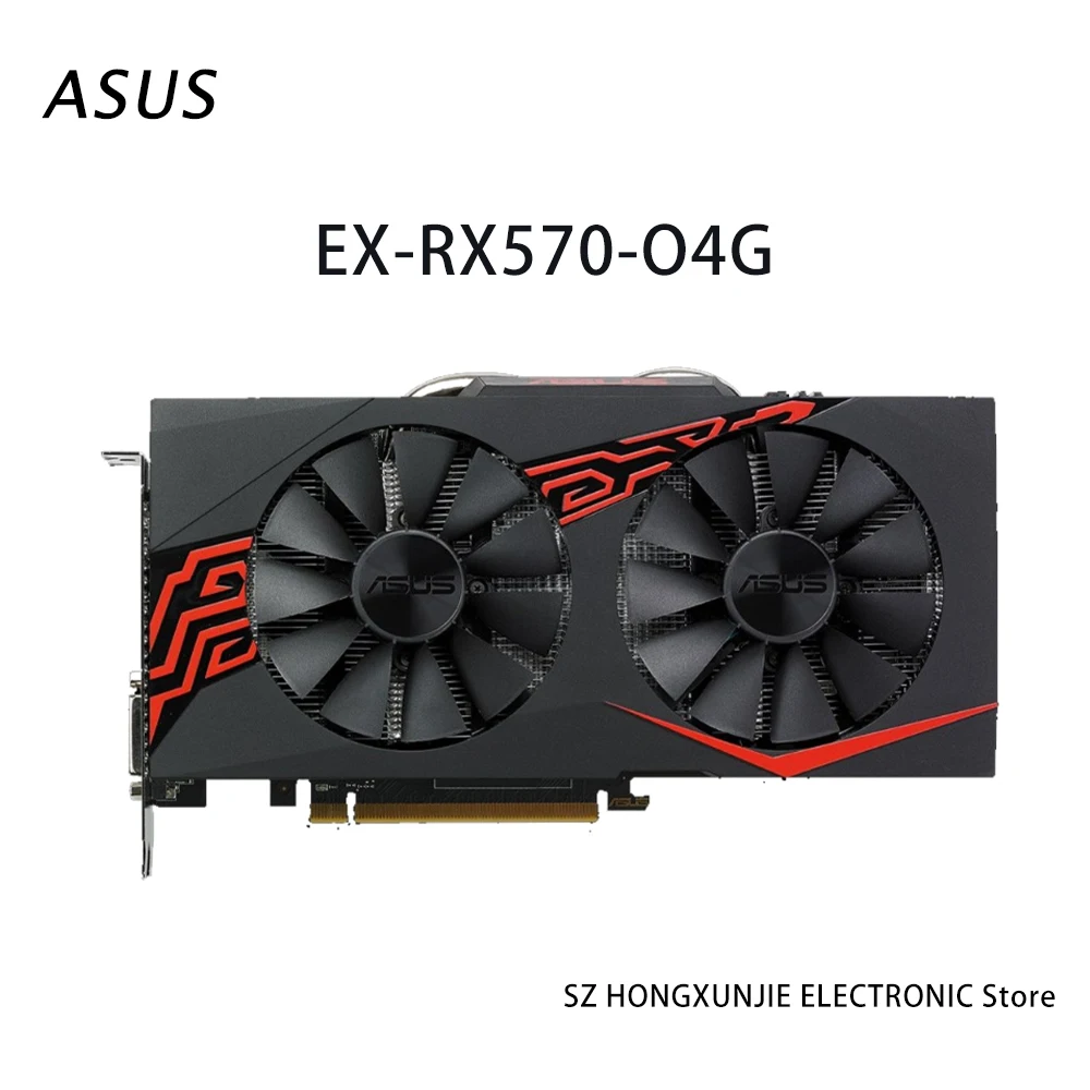 بطاقة رسومات ASUS AMD EX RX570 8G GDDR5 8GB 256bit 570، تبريد مزدوج المروحة، تصميم صامت، أداء عالي لألعاب الكمبيوتر/الفيديو