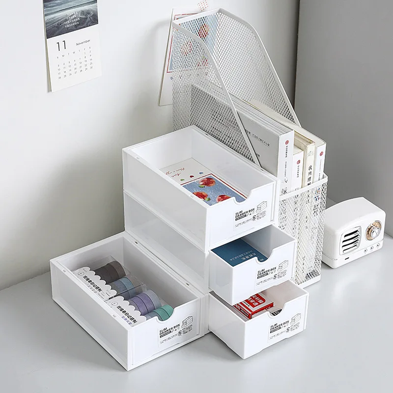 Transparent Plastic Storage Box Drawer Type Can Sort Out Desktop Debris Assembly Pencil Case Can Stack Cosmetics Lipstick Shelf