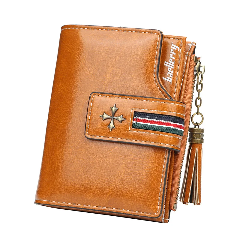 

Fashion Oil Wax Leather Wallet Women Stylish Small Zipper & Hasp Coin Pocket Purse Woman High Quality Short Credit Card Holder