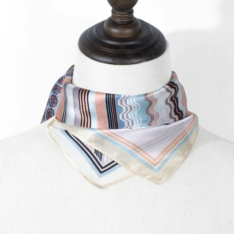 

100% Mulberry Silk 53x53cm Scarf Patchwork Print Butterfly Marble Stripes Square Neck Bandana Versatile Fashion Accessory