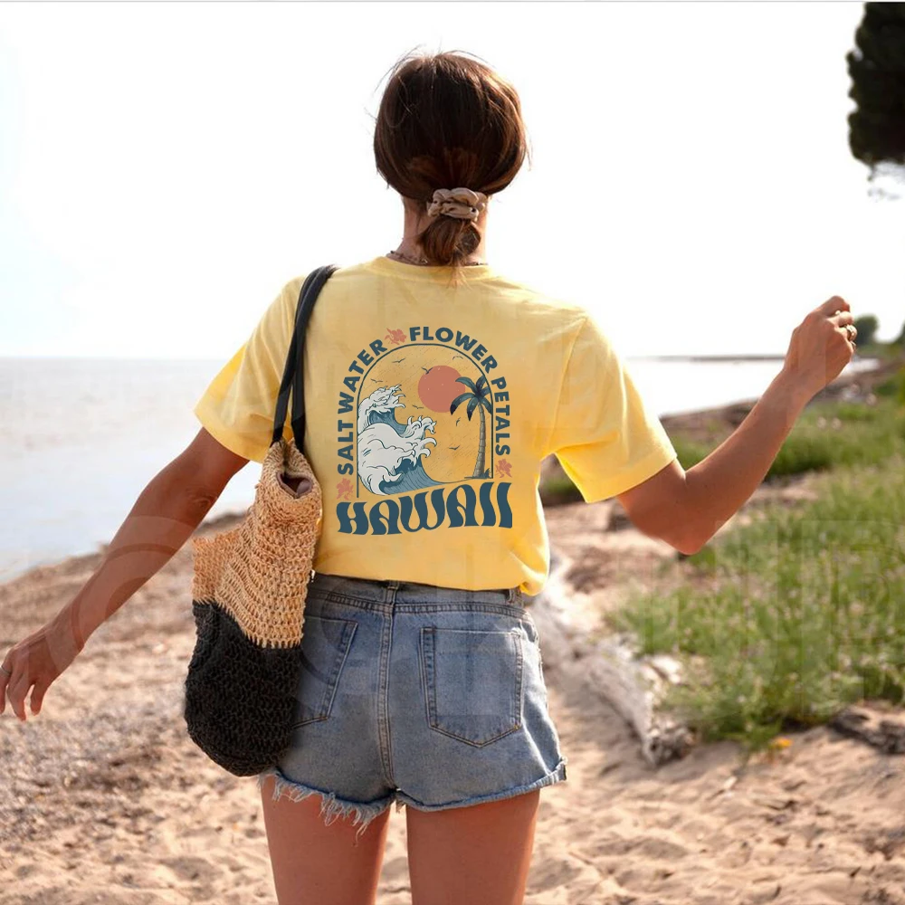 Hawaii T-Shirt Surf Short Sleeve Shirts Coconut Girl Aesthetic Clothes Ocean Beach Tee Siesta Beach Shirts Summer Holiday Tops