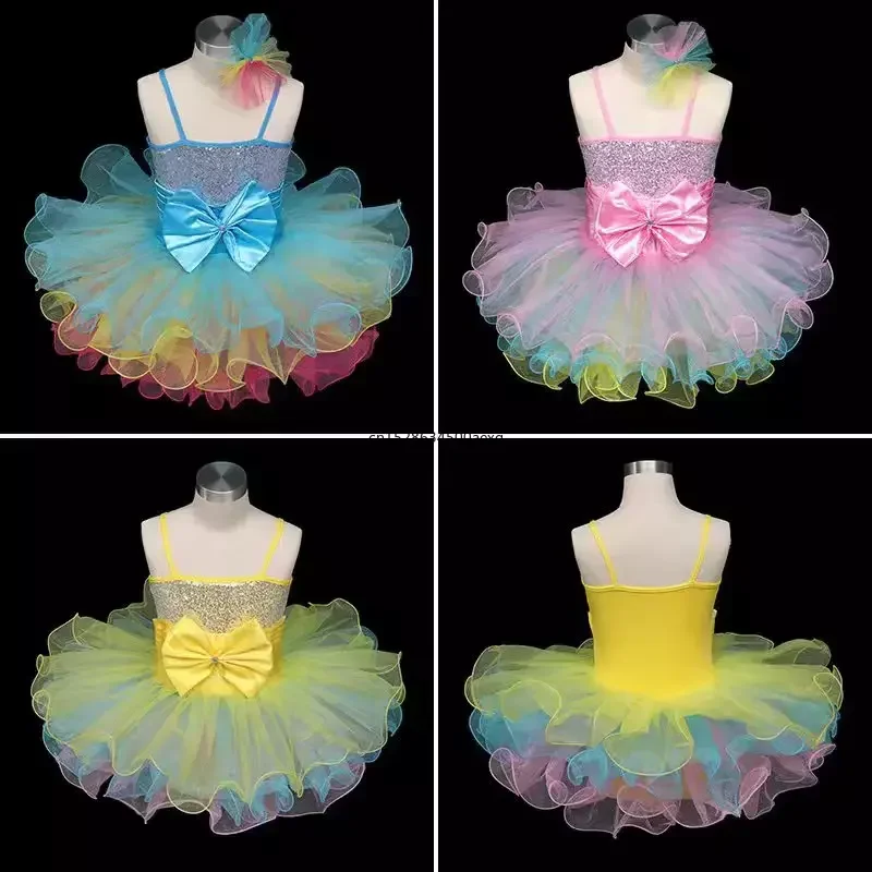 Kids Girls Sequins Jazz Dancewear Costume Ballet Modern Dance Performing Clothes Children Ballet Tutu Dress Dancewear