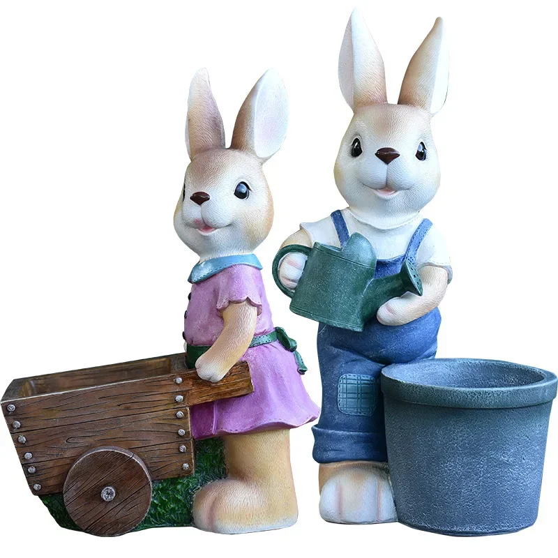 

Creative animal couple rabbit flower pot handicraft ornament outdoor courtyard garden terrace balcony kindergarten