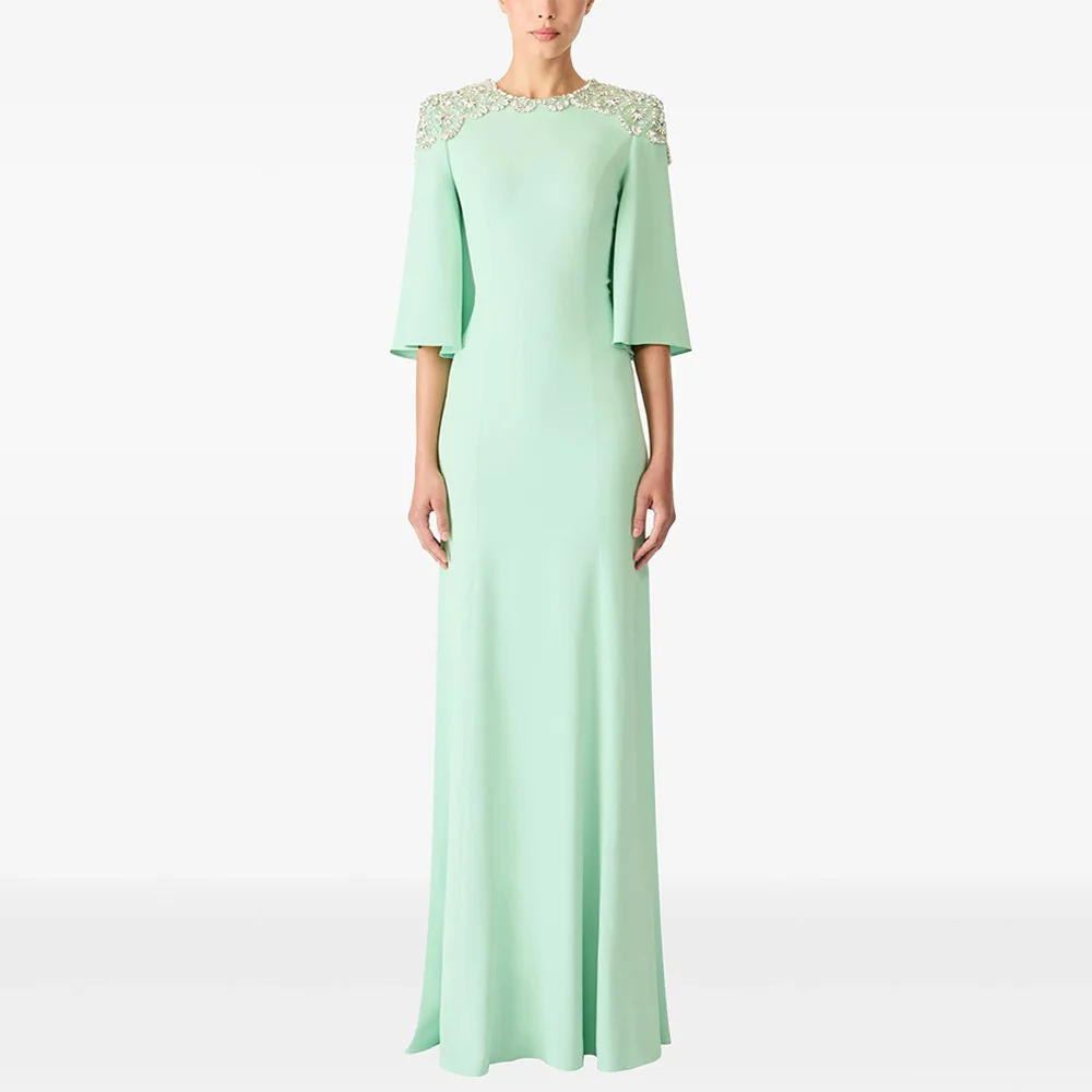 Abito da sera a sirena menta personalizzato girocollo mezze maniche perline cristallo lunghezza pavimento abito da festa arabo abiti da ballo