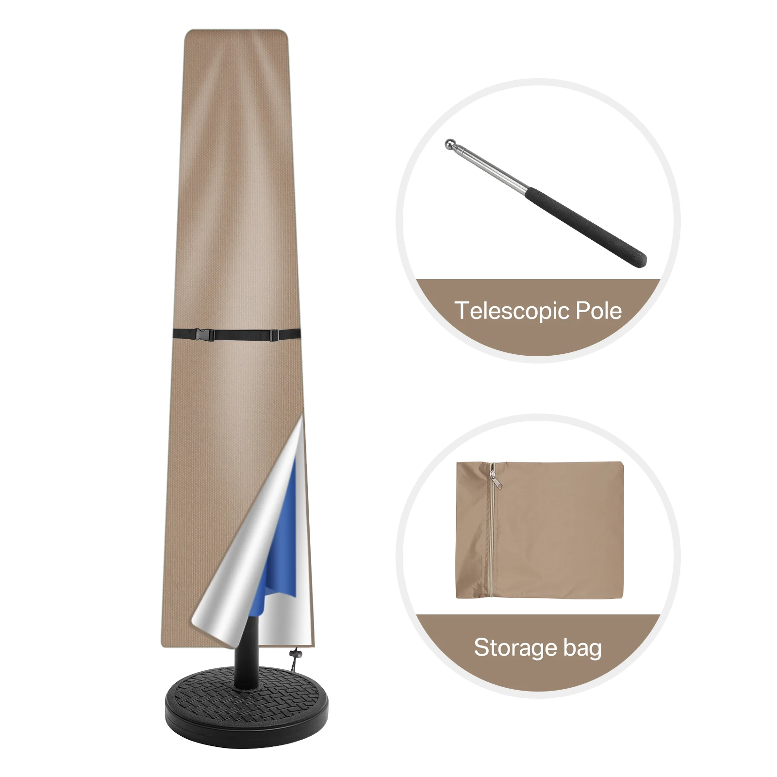 Rechte parasolhoes Waterdichte parasolbeschermhoes met telescopische paal Rits UV-anti winddichte tuinparapluhoes