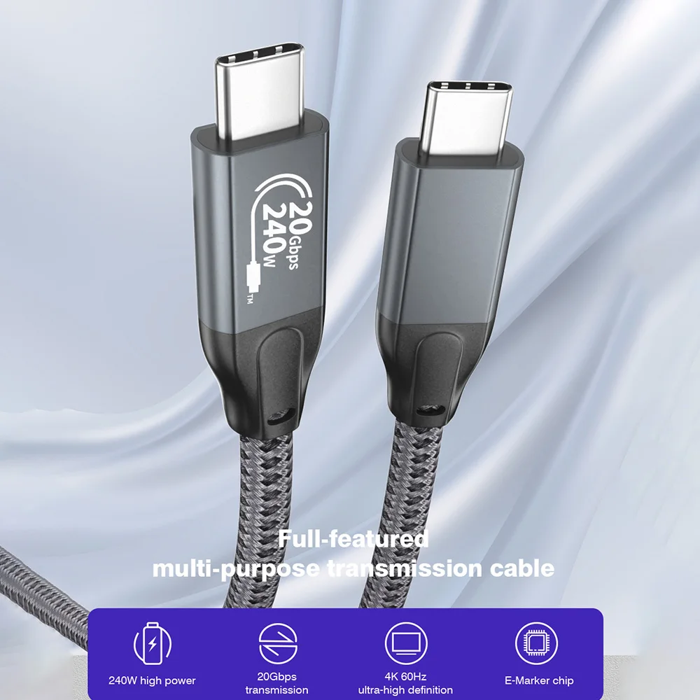 240W Full Function Type C to C Cable With Fast Charging 4K HD Video Data Transfer USB C Extension Cord For iPhone 17 16