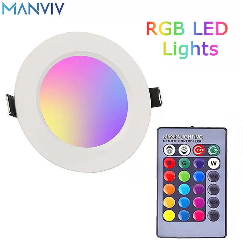 Grille Lamp 15W with Remote Control RGB Dimmable Recessed LED Spot Lamp Modern Home Lighting Fixtures Round Ceiling Downlight