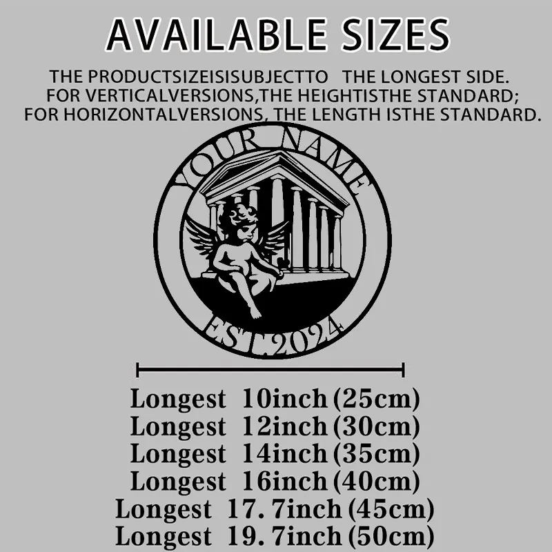 Customizable Metal Wall Art - round Angel Design Incorporating Greek Temple And Cupid Elements Modern Home Decor 3 Size Options
