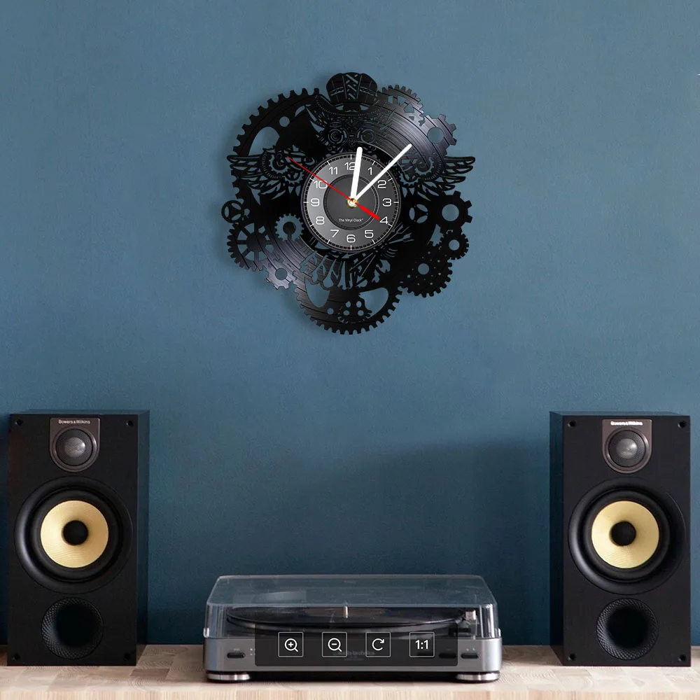 Steampunk Owl Wall Art Wall Clock Vintage Vinyl Record Clock Home Decor Gear Cog Night Owl Steampunk Personalized Wall Watch