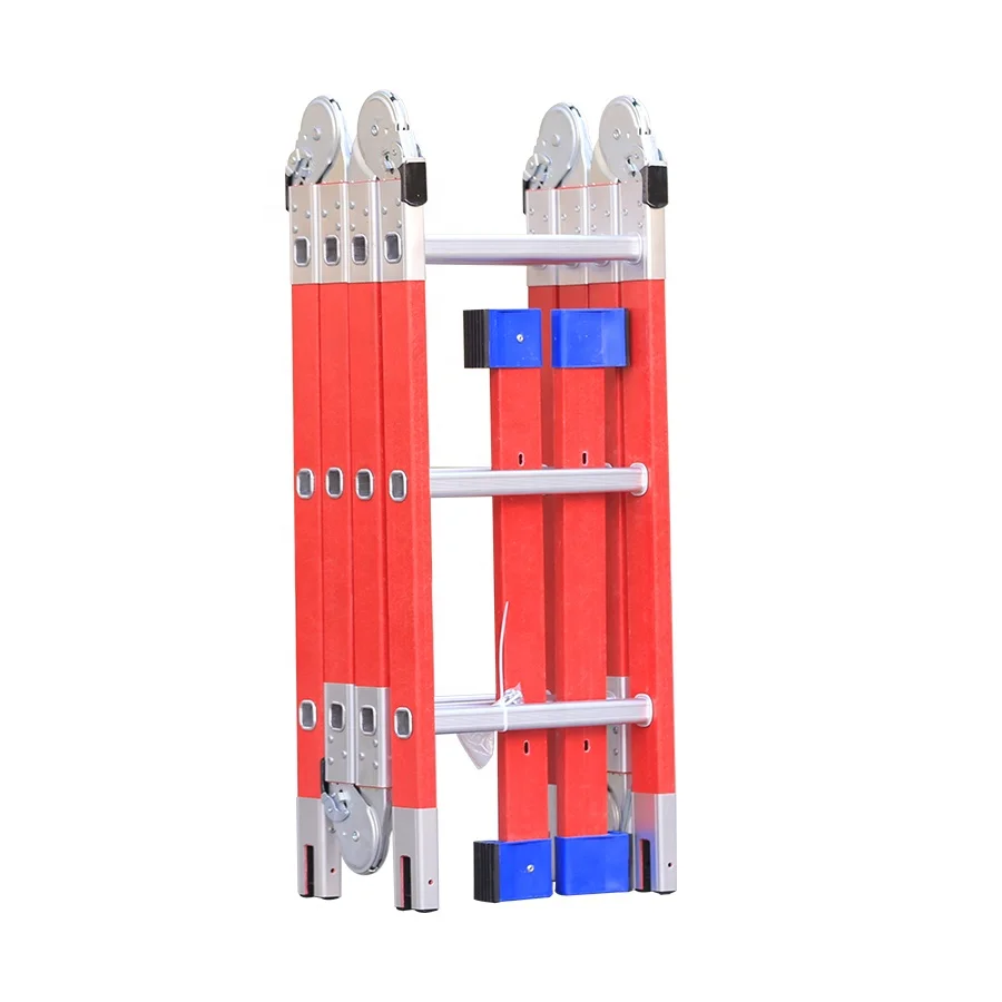 EN131 approved folding ladder 12.5ft step platform multi purpose fiberglass telescopic ladder