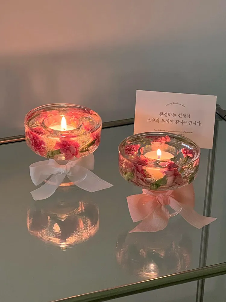 

Jelly wax scented candle, candle holder, niche gift, dried flowers, roses