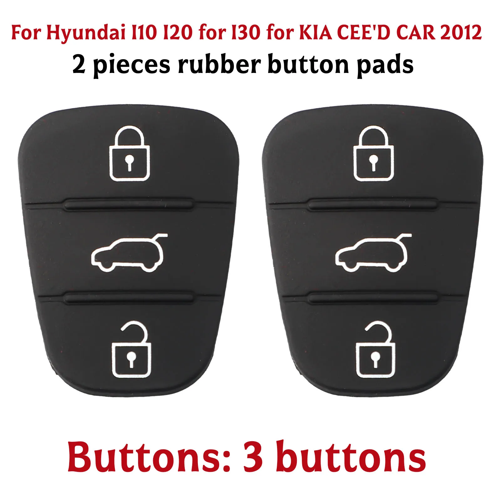 2 pièces télécommande voiture 3 boutons porte-clés coque bouton Pad noir pour Hyundai I10 I20 I30 pour KIA I20 I30 Ix35 Ix20 Venga