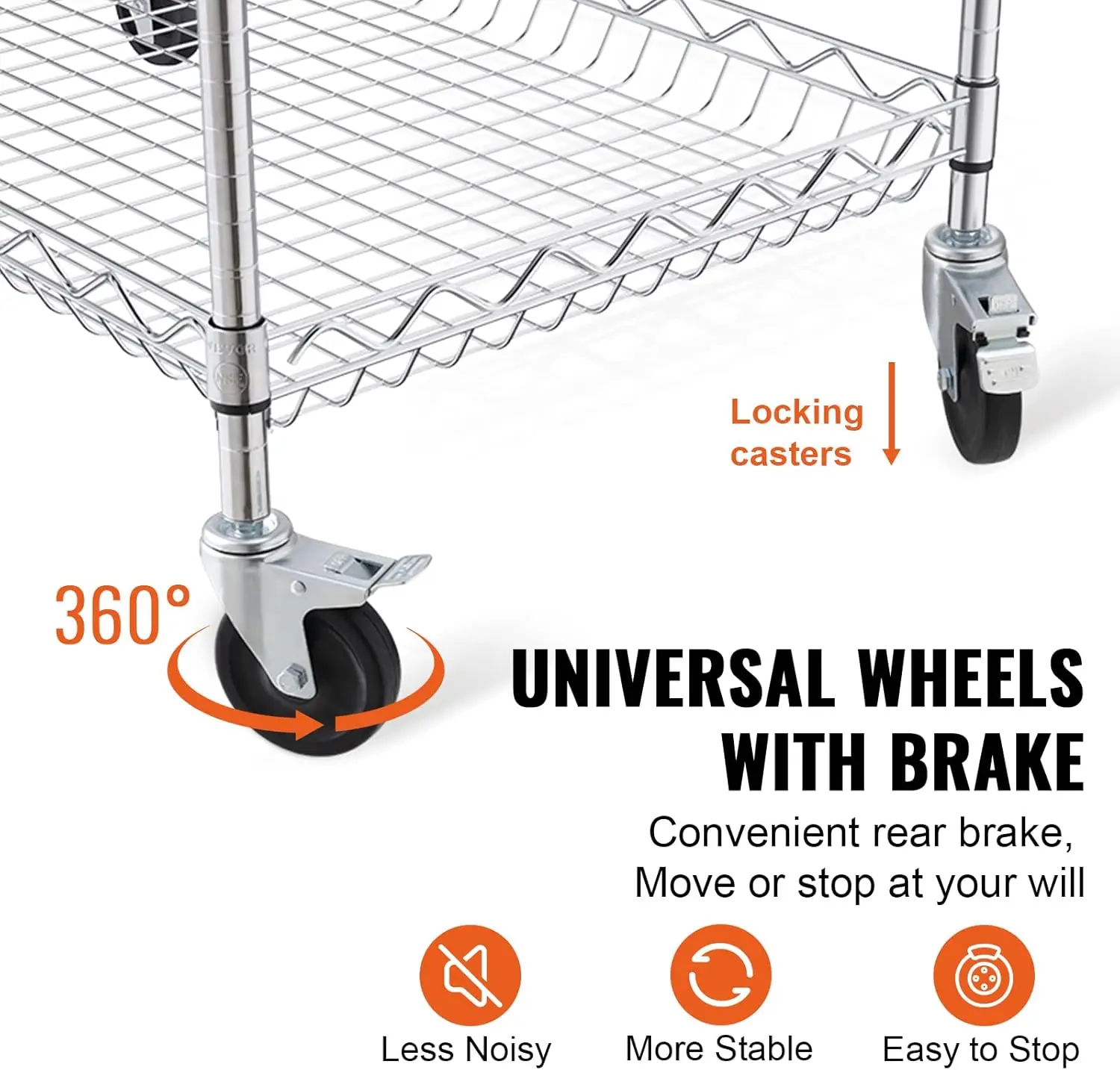 عربة مطبخ دوارة من 3 طبقات مع أرفف قابلة للتعديل، سعة 661 رطل، عجلات وخطافات لسهولة التخزين