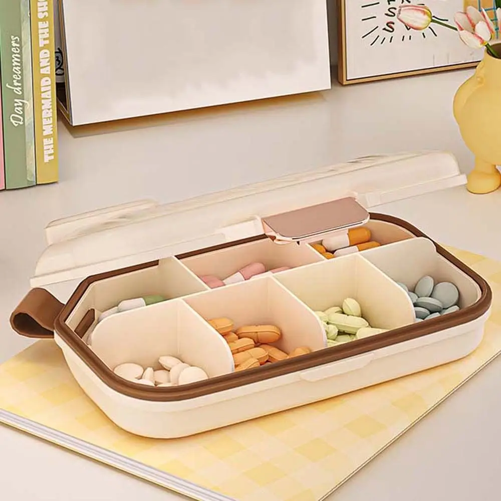 Portable Travel Pill Organizer Airtight 7 Compartments Weekly Pill Box with Lids Moisture-proof Vitamin Container