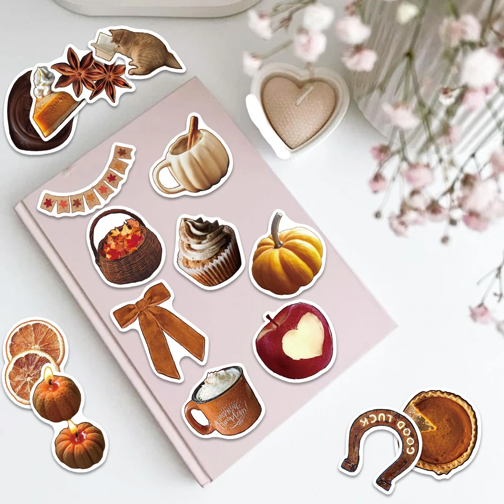 53 قطعة ملصقات الخريف الرجعية خمر الجمالية الخريف الشكر الشارات الحصاد حفلة محمول سكرابوكينغ مخطط زجاجة ملصق