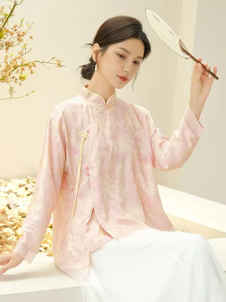 

Elegant silk hanfu new brocade long fork cheongsam chinese classic women's top classical high silk top