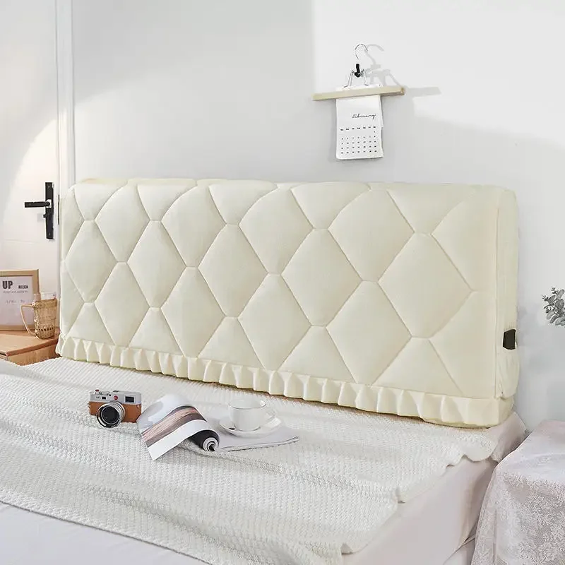 

All-inclusive Thicken Velvet Headboard Cover Soft Coral Fleece Quilted Bed Head Cover Solid Color White Bed Back Protector Cover