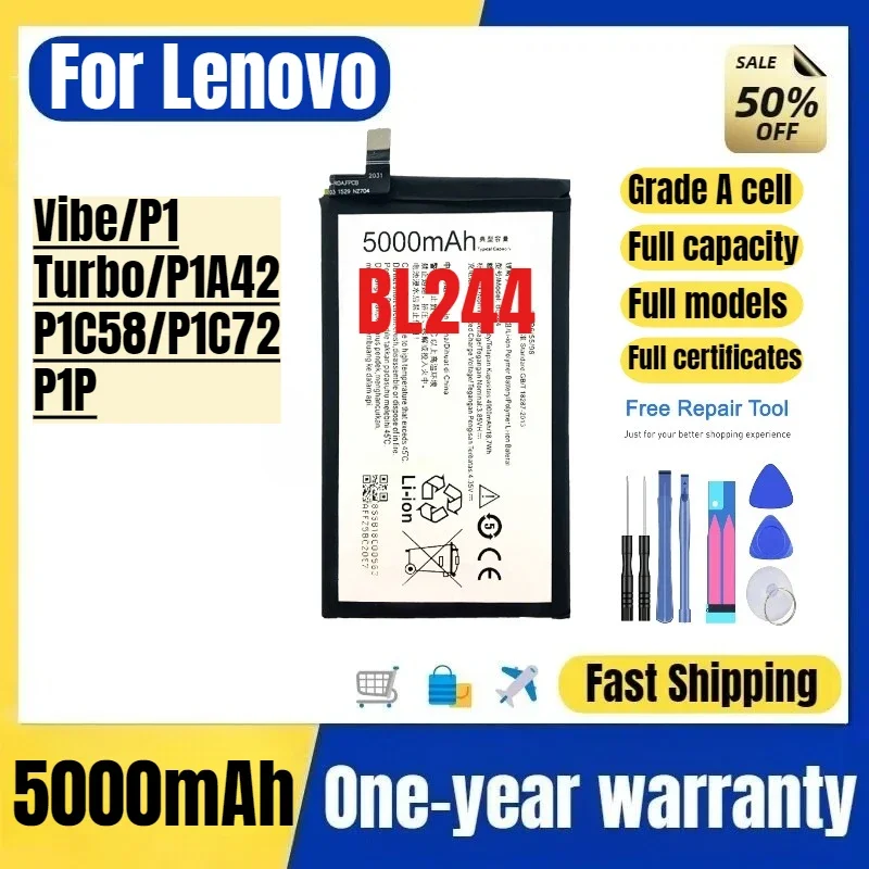 BL244  for Lenovo Vibe/P1/Turbo/P1A42/P1C58/P1C72/P1P Phone Battery High Quality High Capacity Replacement Bateria Grade A Cell