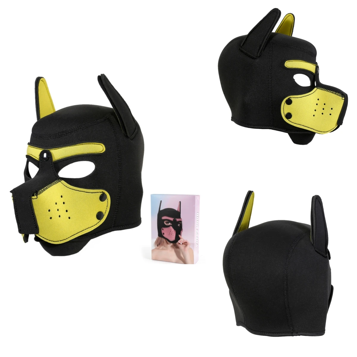 Hommes femmes accessoires exotiques chiot jouer masque Cosplay Costumes Sexy Latex bouche ouverte visage complet Halloween fétiche tête capuche masques