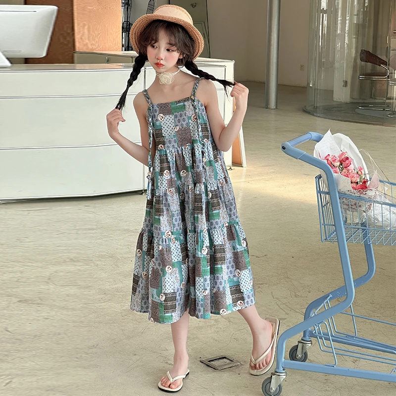 

Girl's dress summer dress 2026 new item children's floral princess dress bubble sleeve jumpsuit skirt