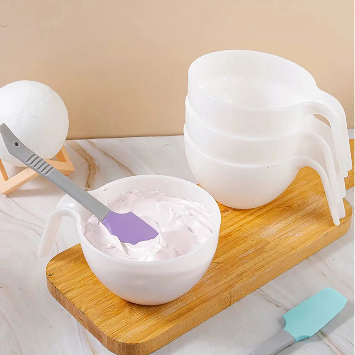 Stackable Plastic Bowls with Handles for Cream, Bean Paste, Frosting, Macarons, and Cream Sauce Mixing, Baking Tools, Mixing Bowls, 2Pcs