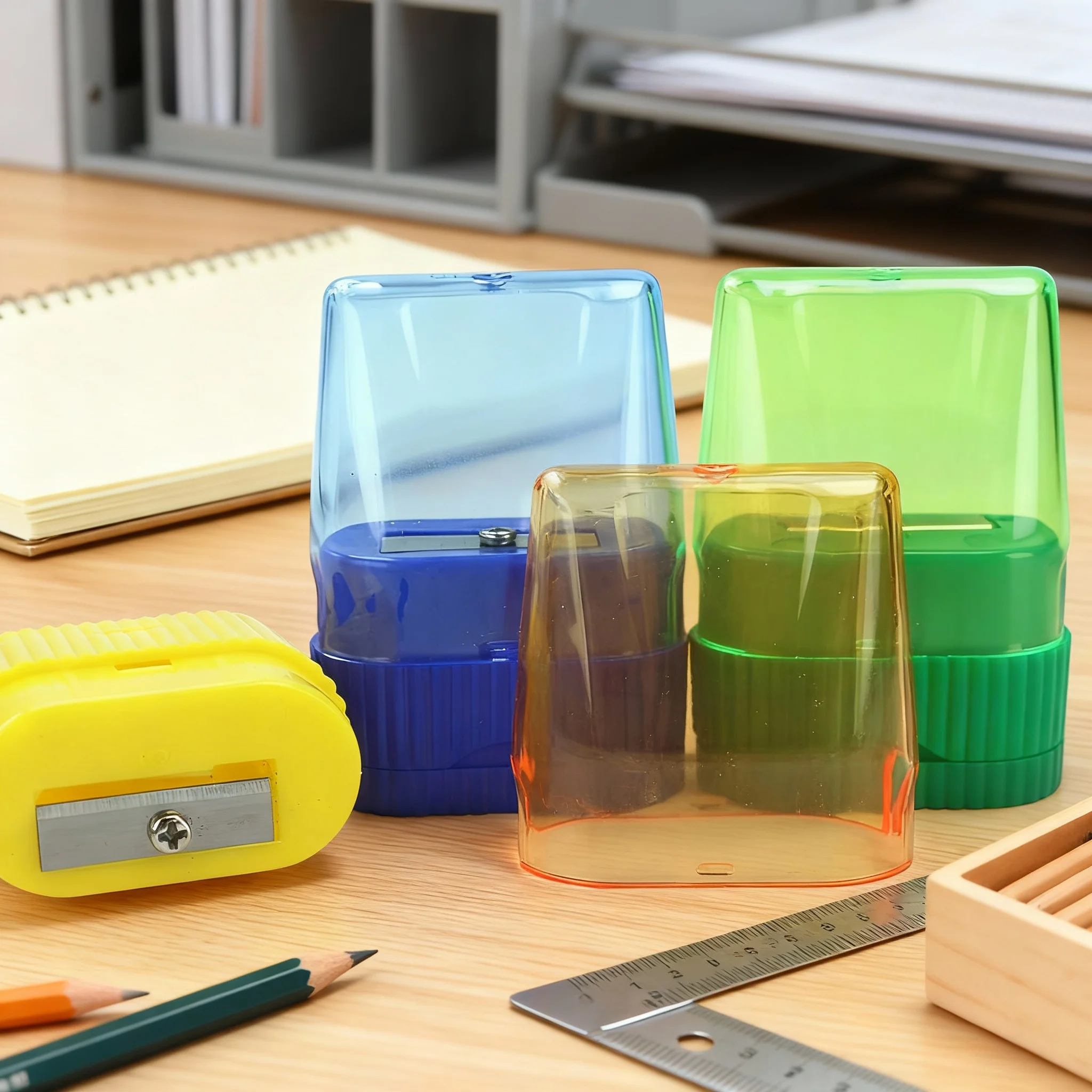 Office Desktop Manual Pencil Sharpener with Dust Box Durable Clean Desk Pencil Sharpening Tool