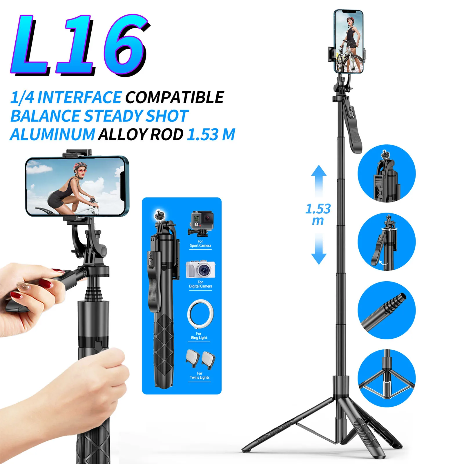 NEW L16 Wireless Bluetooth Selfie Stick Tripod Foldable Monopod For Gopro Action Cameras Smartphones Selfie Live Stream