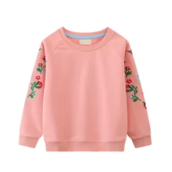 Toddler Girl Sweatshirts Elaborated Embroidered Flower Crewneck Pullover Sweatshirt Kids Casual Simple Trendy Long Sleeve Blouse