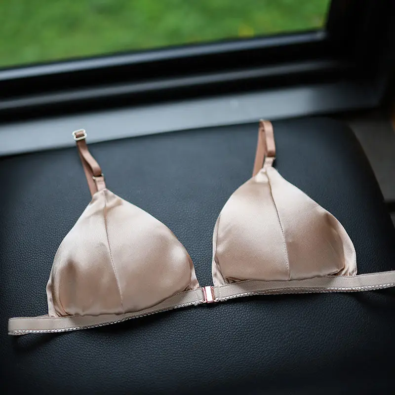 3pcs/lot 100% mulberry silk front buckle bra for women with smooth surface and no steel ring, ultra-thin and comfortable