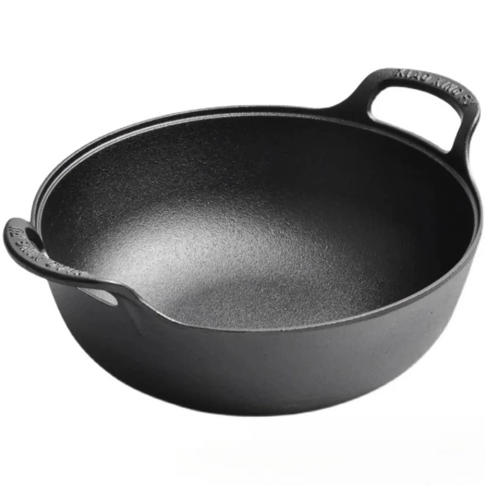 Frigideira de ferro fundido com alças durável grelhar wok panela antiaderente para casa ao ar livre grelhar acampamento cozinha panelas