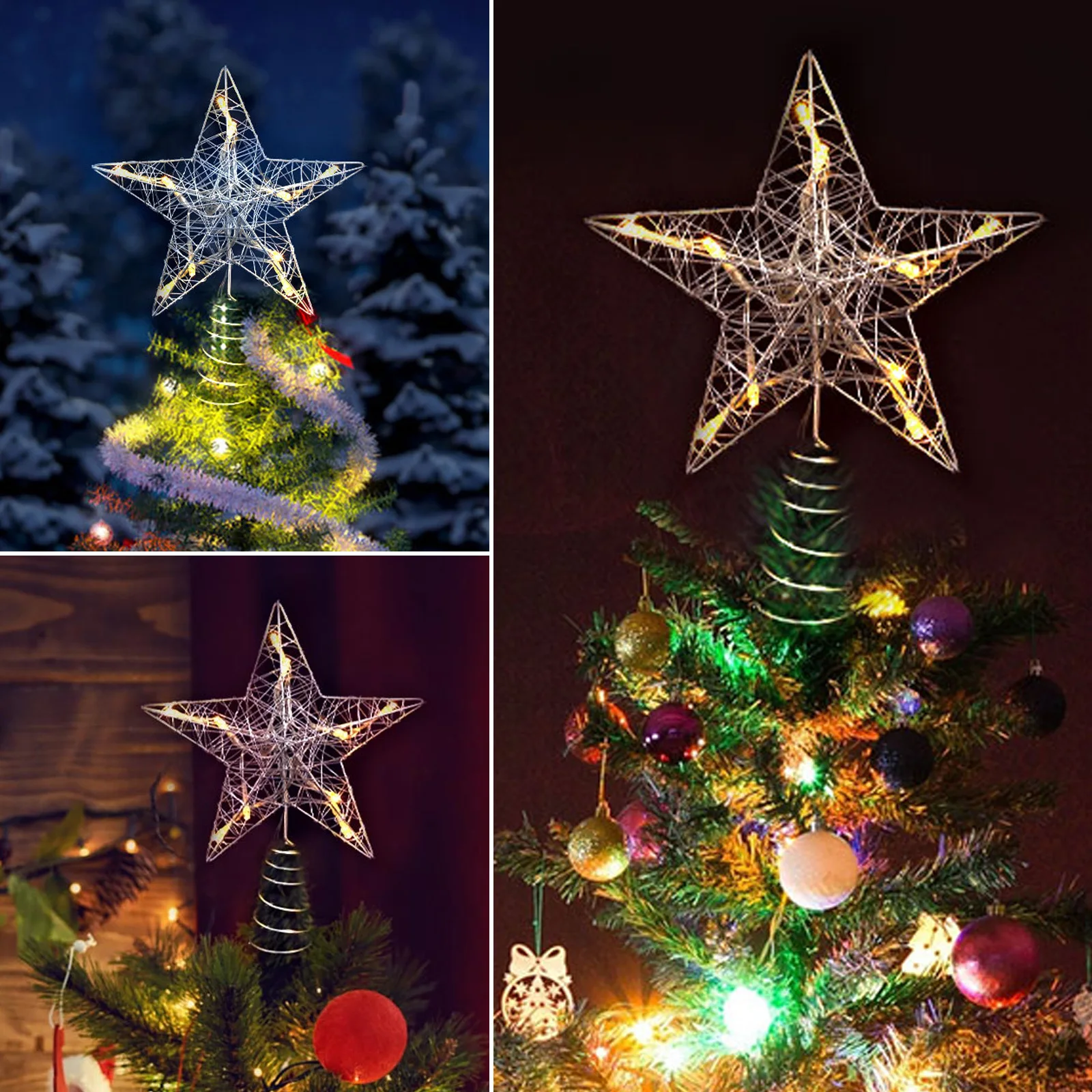 1 قطعة شكل نجمة مضيئة شجرة عيد الميلاد توبر لون جميل سهل الاستخدام شجرة عيد الميلاد ديكور مهرجان الحفلات حلية #5
