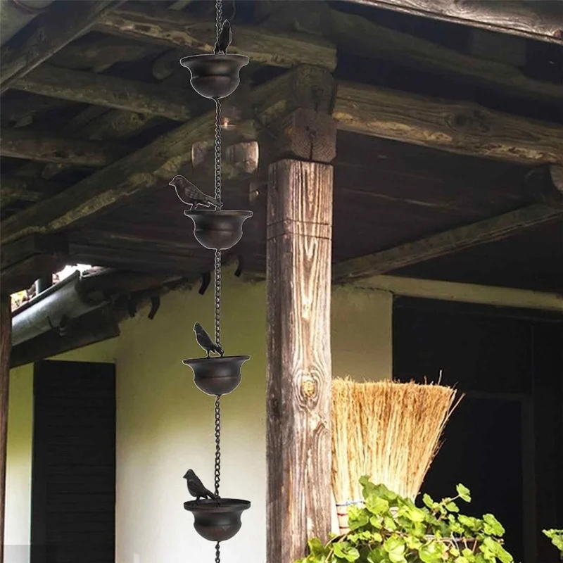 Metal Rain Chain para Gutter Roof Decorações, pássaros ao ar livre em copos, Rain Catcher, Drenagem Downspout Tool