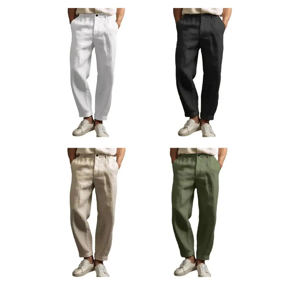 

2026 Men's Stand Pocket Casual Linen Pants Pure White Gray Trouser Large Size 2xl Mens Elegant Fashion Sweatpants Men Streetwear