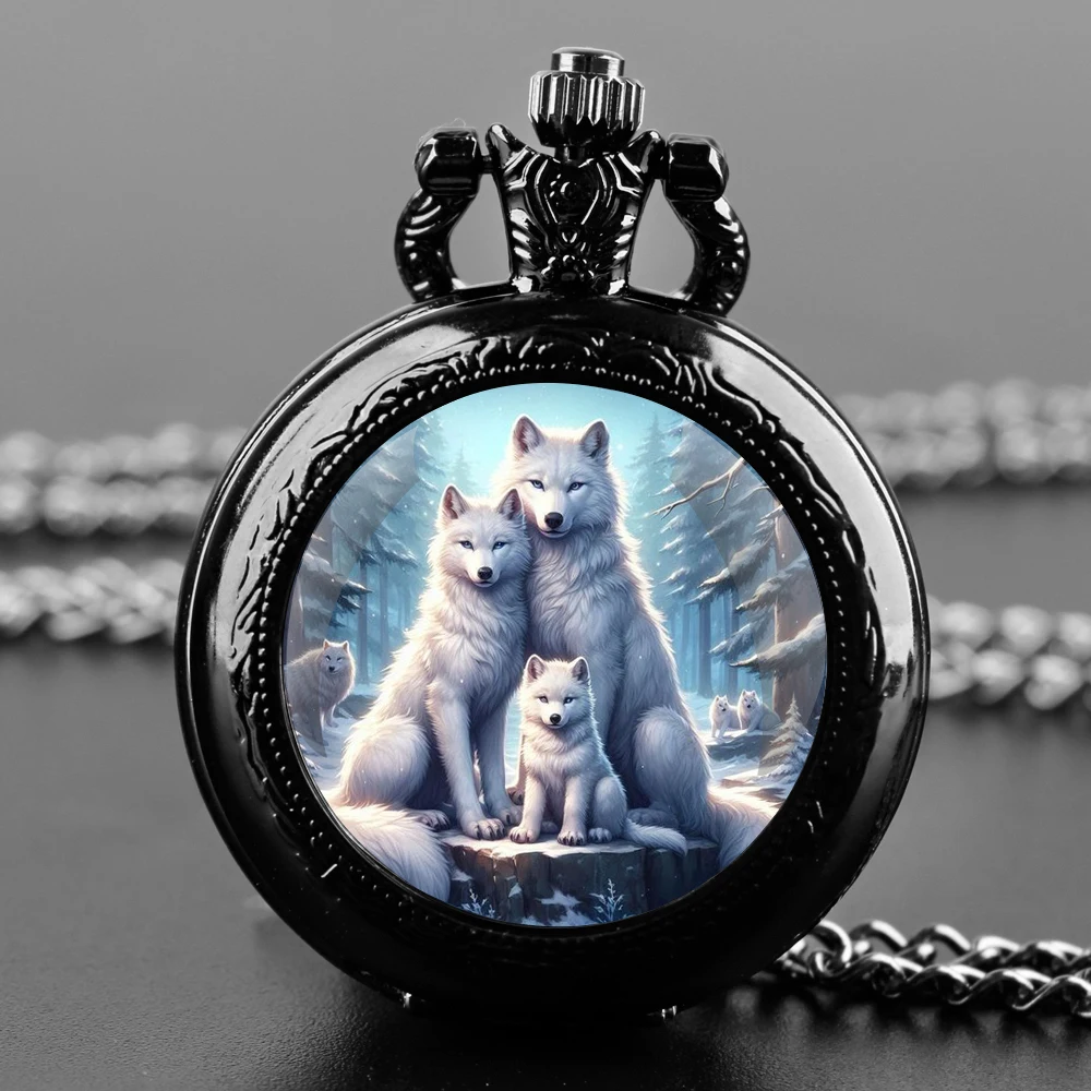 

The Fox Family Design Glass Dome Fashion Arabic Numerals Quartz Pocket Watch Necklace Pendant Chain Mens Women Gifts