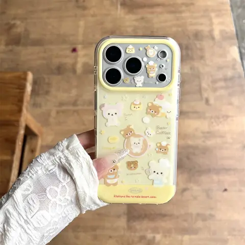 Japanese Cartoon Rilakkuma Kawaii Phone Case for iPhone 16 Pro Max 13 14 15 17 Pro Funda Cute Cases Ins Fashion Shockproof Cover