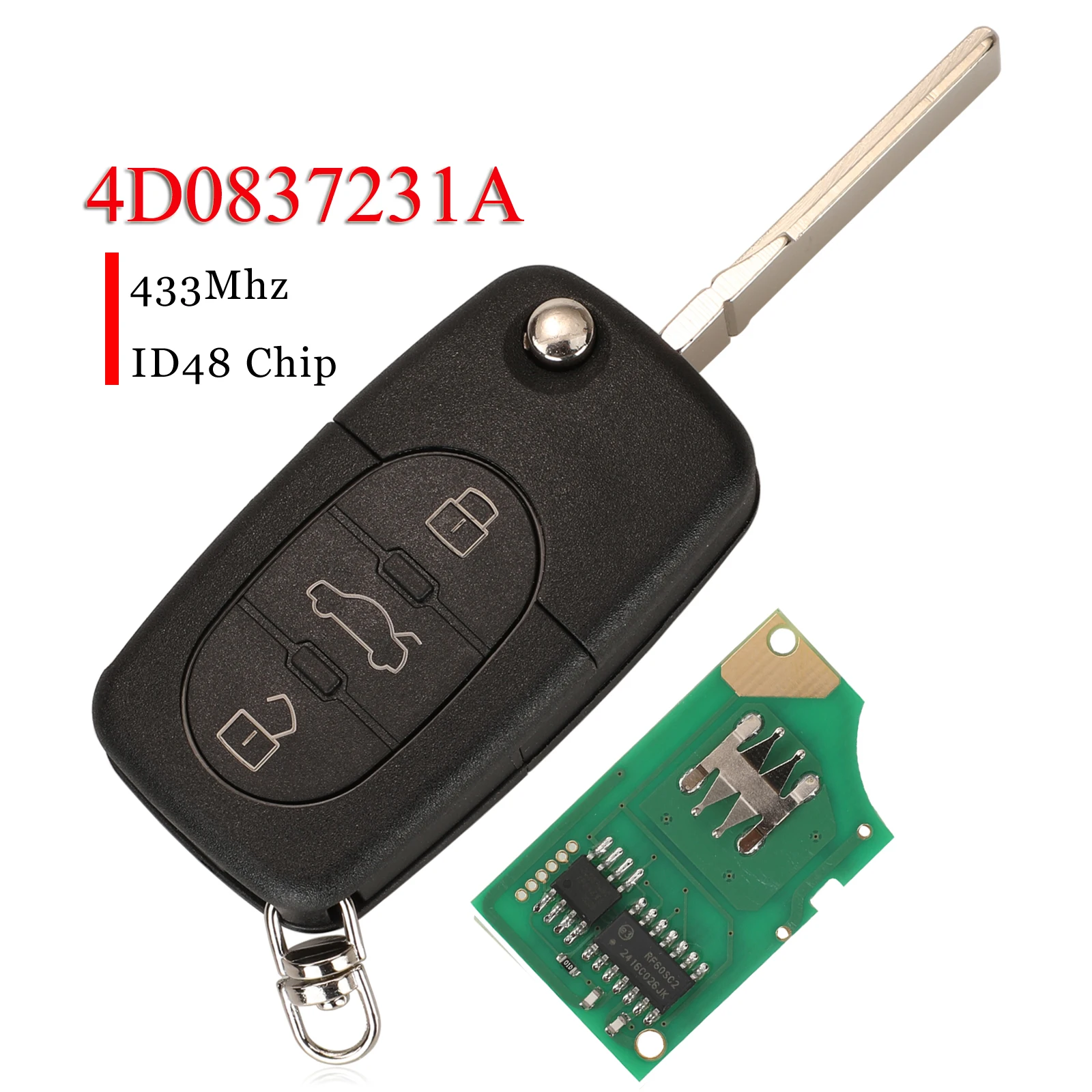 Jingyuqin 3 Buttons Smart Remote Car Key Fob 433Mhz ID48 4D0837231A /K For Audi A3 A4 A6 A8 RS6 TT Replacement