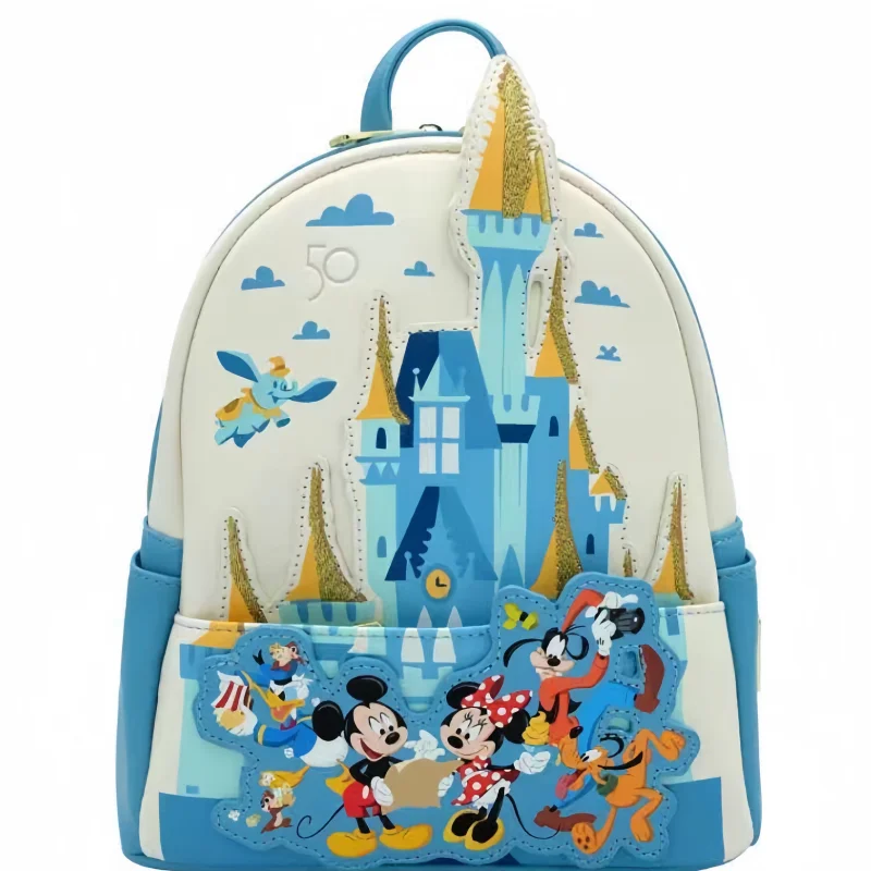 New Selling Arrival Disney Loungefly Disney 50th Anniversary Mickey Minnie Backpack Anime Double Strap Shoulder Bag  Girl Bag