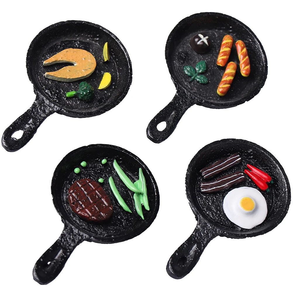 

4 Pcs Resin Fridge Magnets Cute Refrigerator Decor Skillet Food Frying Pan Charms Hand Painted Lifelike Kitchen Accessories