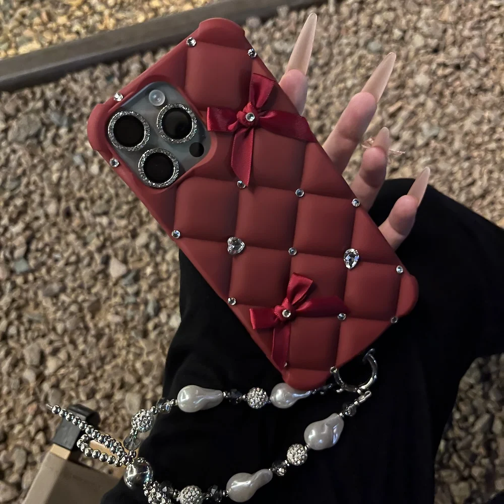 

Luxury Designer Glitter Bow Matte Cover for iPhone 17 Pro Max 13 14 11 12 15 Stylish Strap Phone Cover for iPhone 16 Pro 17 Air