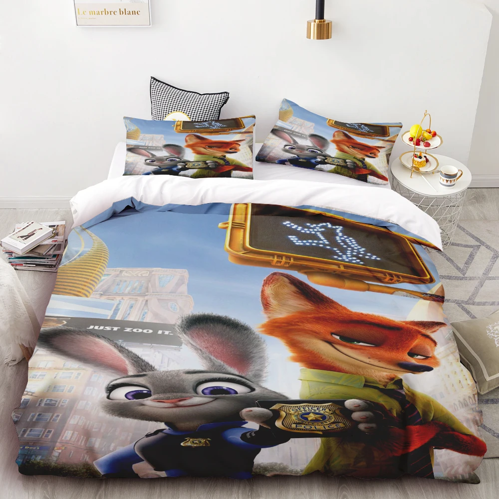 

Zootopia Cartoon Duvet Cover Set Cartoon Nick Wilde Judy Hopps Bedding Set Pillowcase best gifts boys girls Soft and comfortable