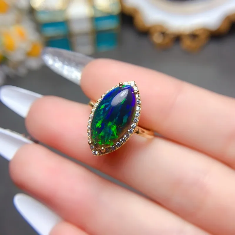 Simple 925 Silver Black Opal Ring for Daily Wear 100% Natural Opal Ring Sterling Silver Gemstone Jewelry