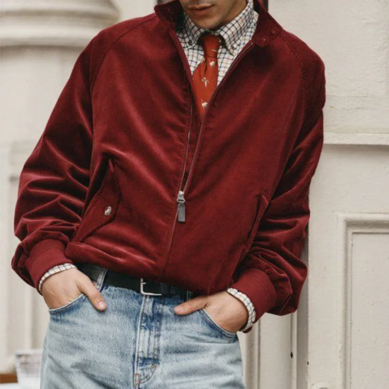 

2026 Autumn/Winter Men's Lapel Jacket, Solid Color Pockets and Zipper Casual Jacket